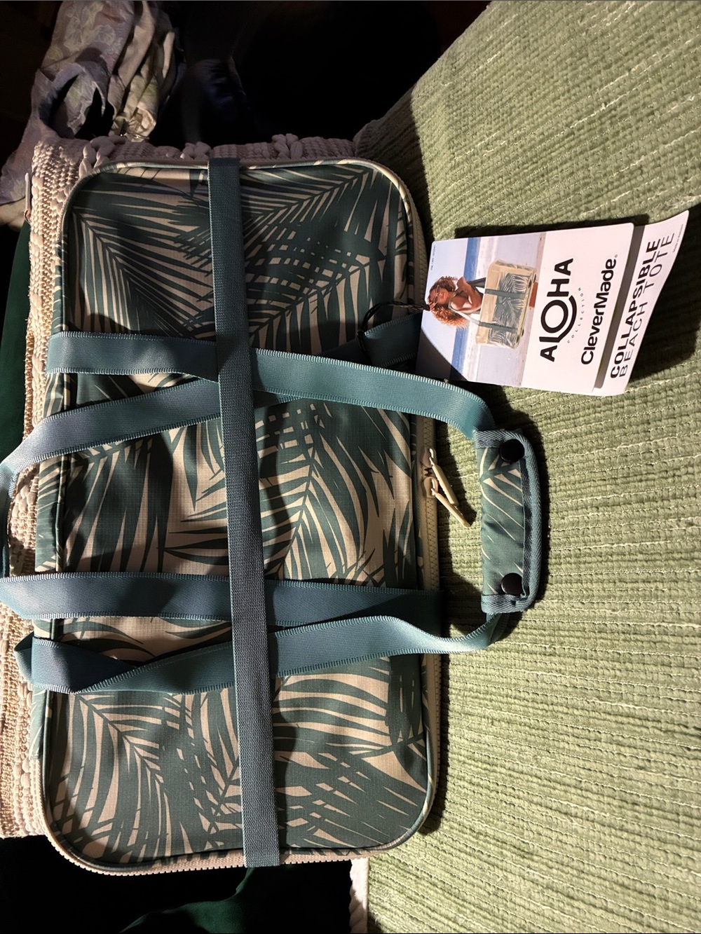 ALOHAS Green Palm-Print Collapsible Tote